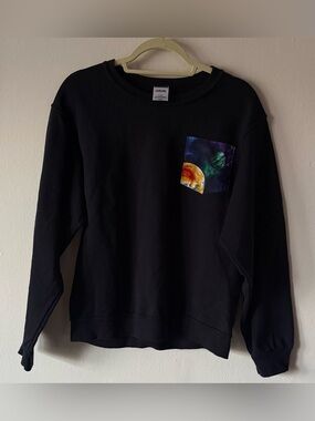 Black Crewneck Sweatshirt with Planet Pocket Patch